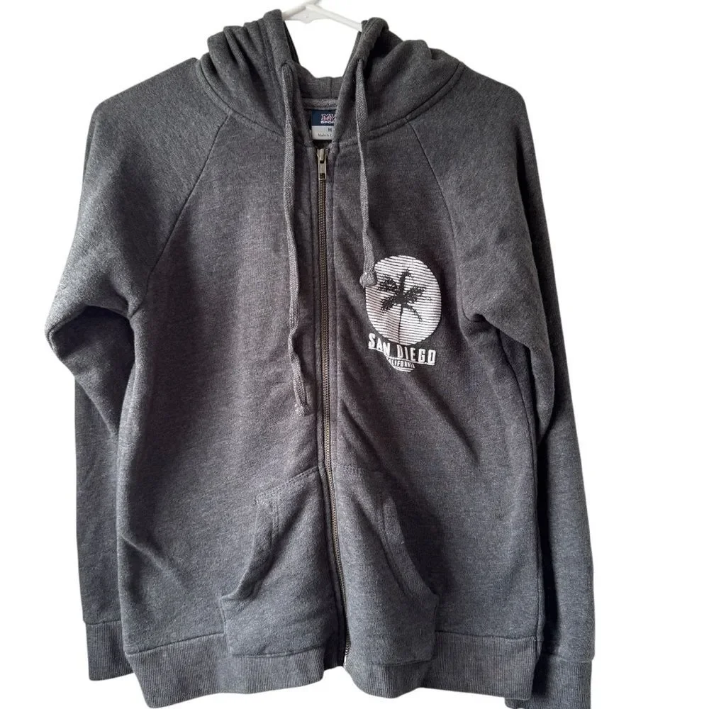 Women's Medium San Diego Print Full Zipper Hoodie Sweater Gray Front Pockets